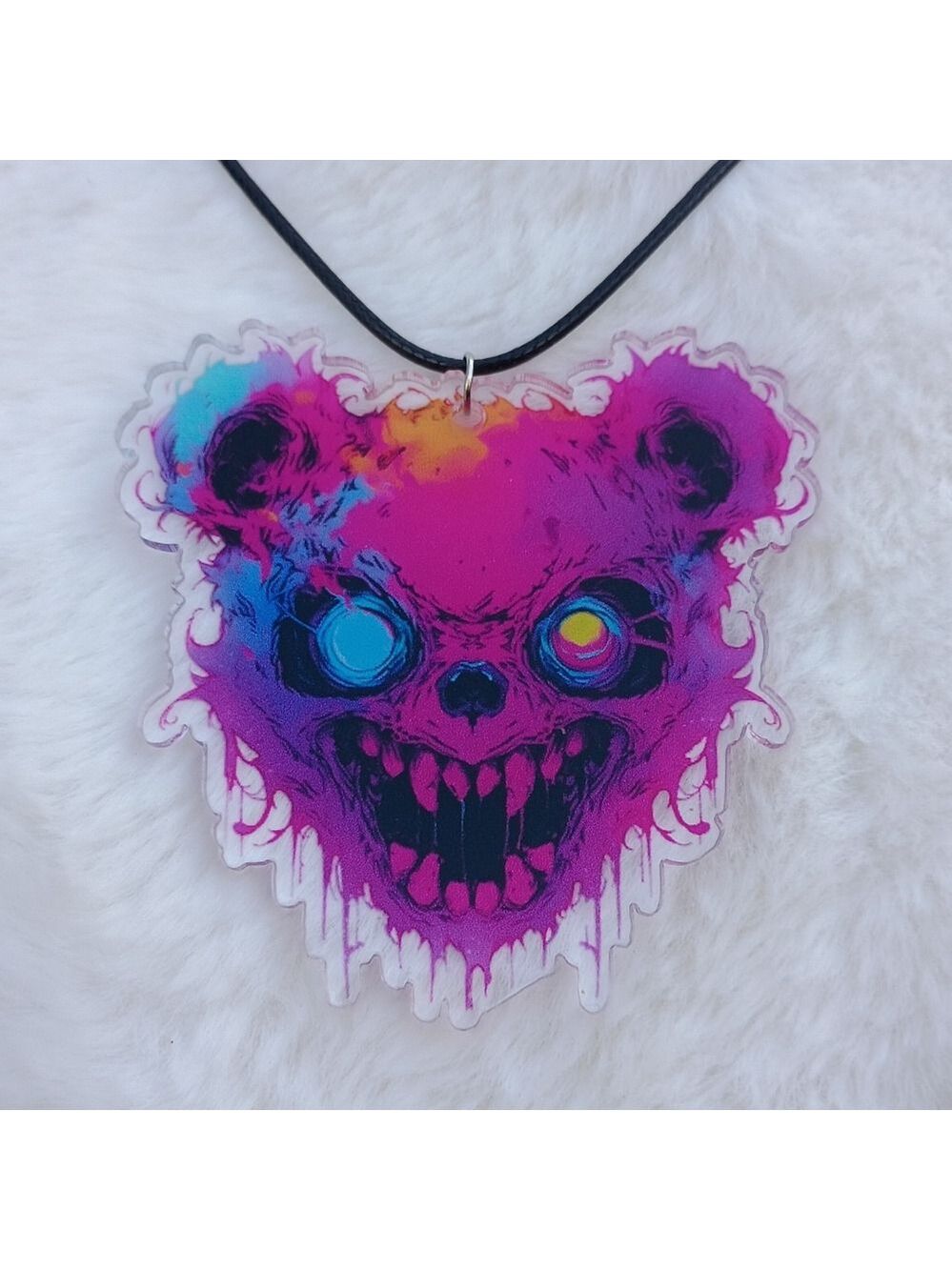 2/$10 Vibrant Neon Bear Skull Pendant Necklace